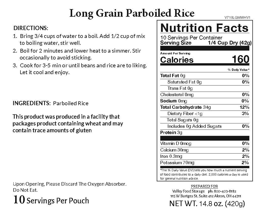 Nutrition Information - Valley Food Storage