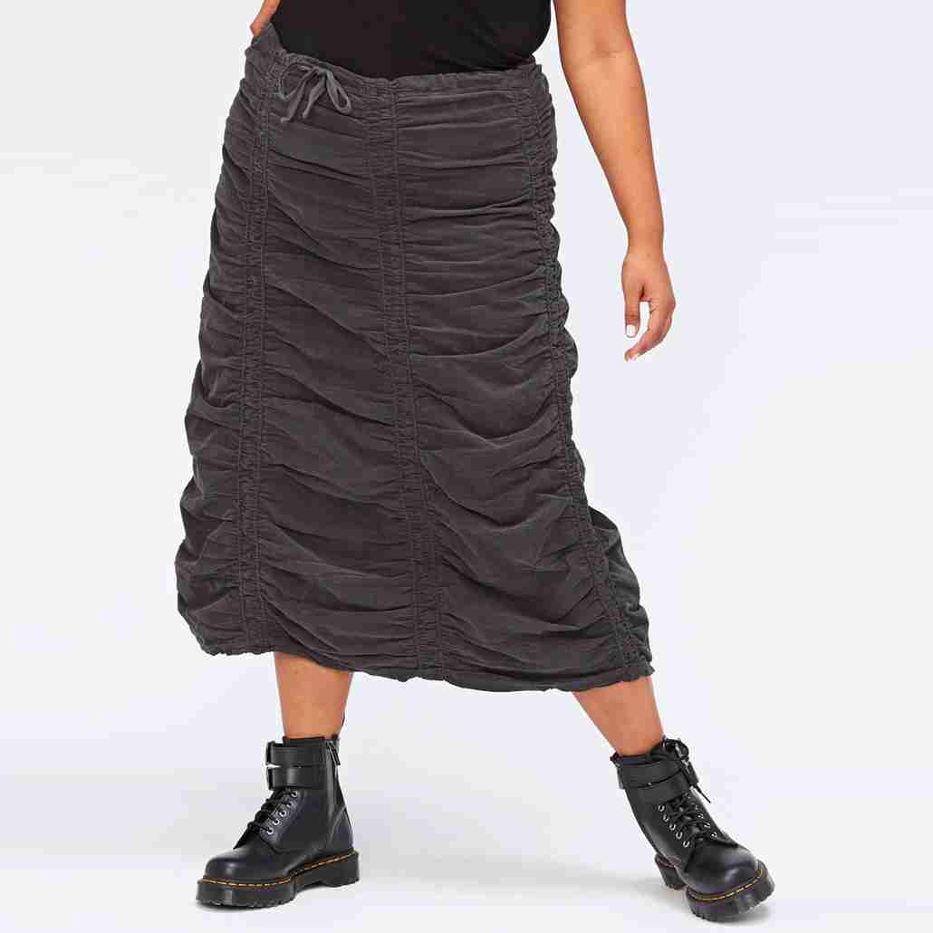 Corduroy Shirred Panel Skirt in Ore