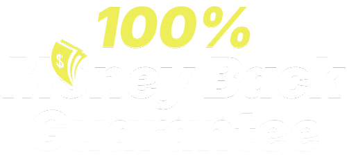 100% Money Back Guarantee with green shield and checkmark icon.