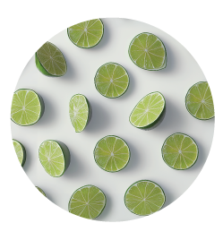 A bunch of cut limes in half kept over a white color background