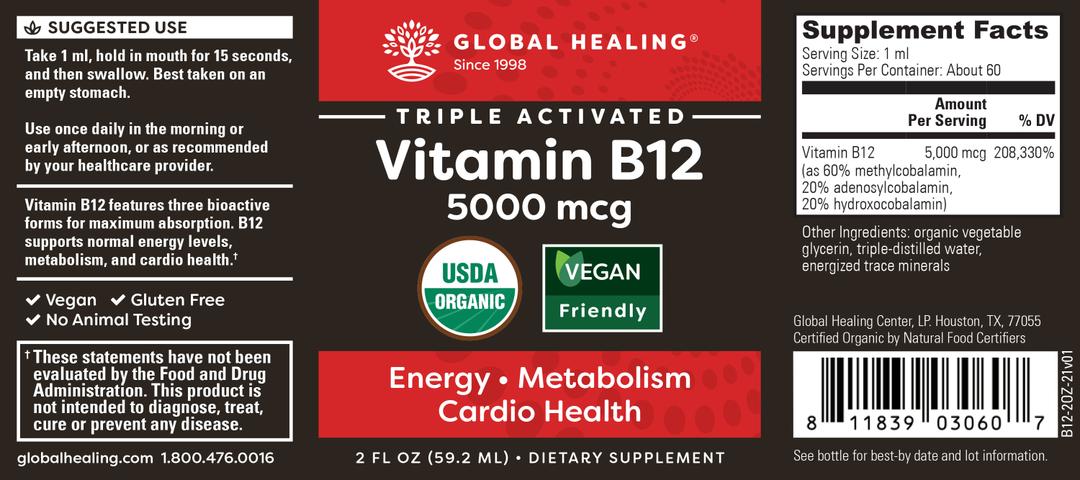 Global Healing Vitamin B12 5000mcg 2oz Bottle Label