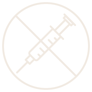 Syringe crossed out inside a circle, symbolizing a drug-free formulation.