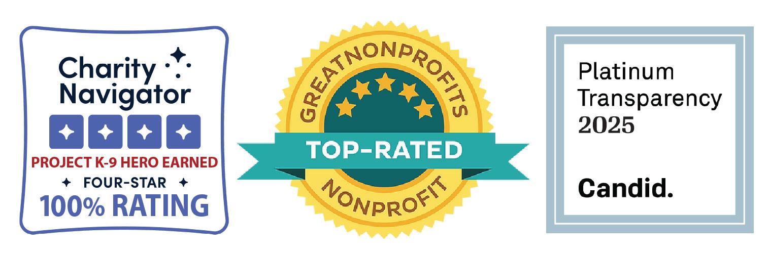 Project K-9 Hero's Platinum Transparency 2023 Candid Status and GreatNonProfits 2024 Top Rated Status in 2024