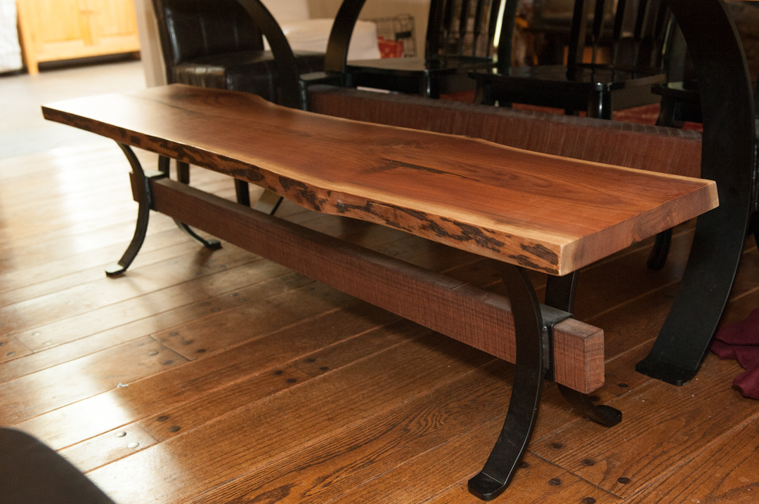 Rustic Dining Bench, Live Edge Walnut