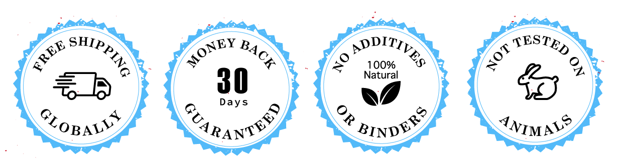 FREE SHIPPING 30 DAYS MONEY BACK GUARANTEED NO ADDITIVES OR BINDERS 100% NATURAL NOT TESTED ON ANIMALS