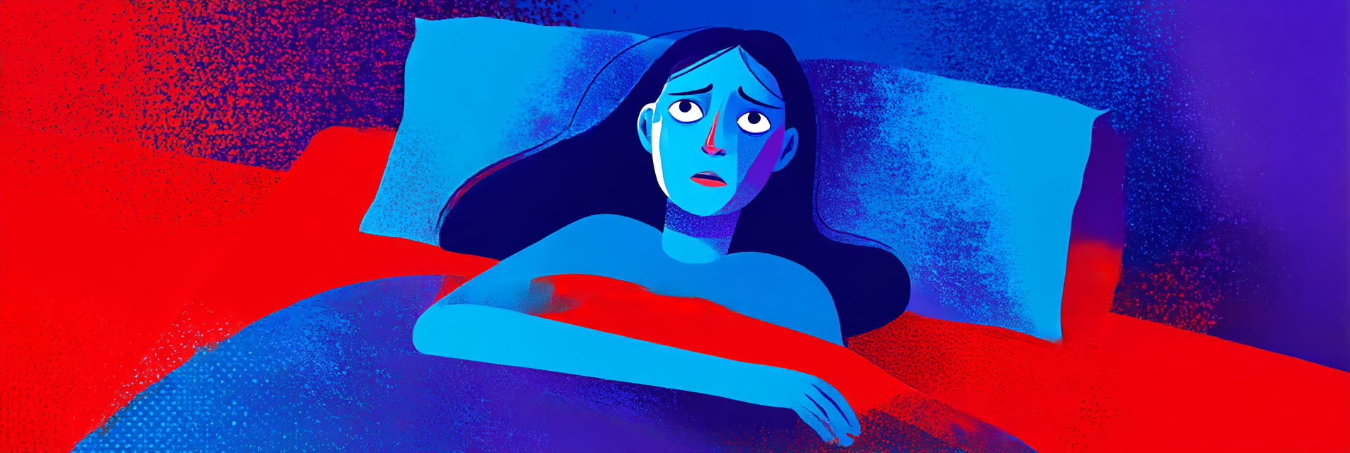 A woman lying in bed, unable to sleep due to insomnia.