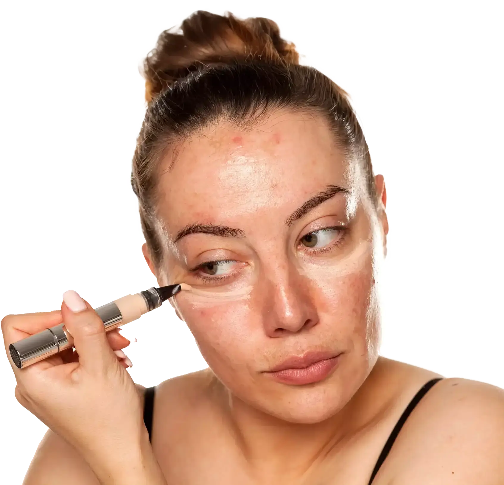 Model applying concealer