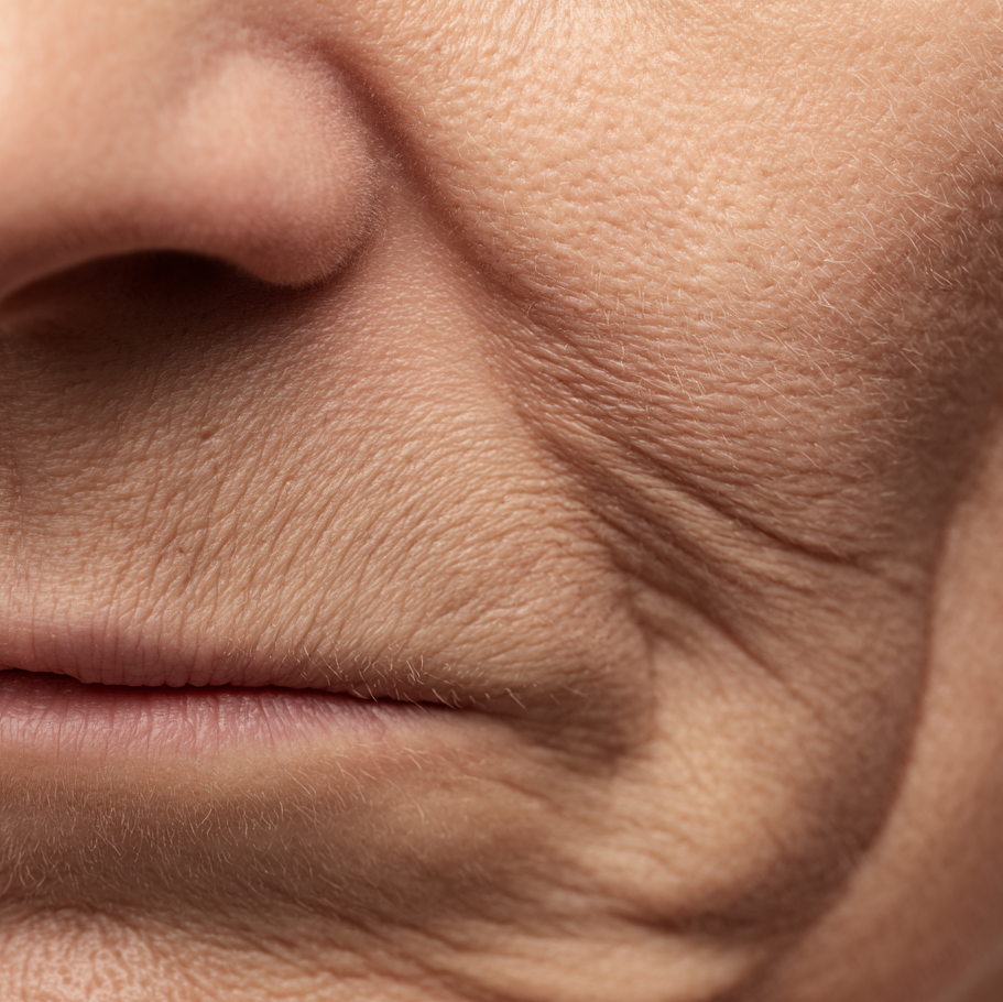 Old Woman's mouth with deep wrinkles