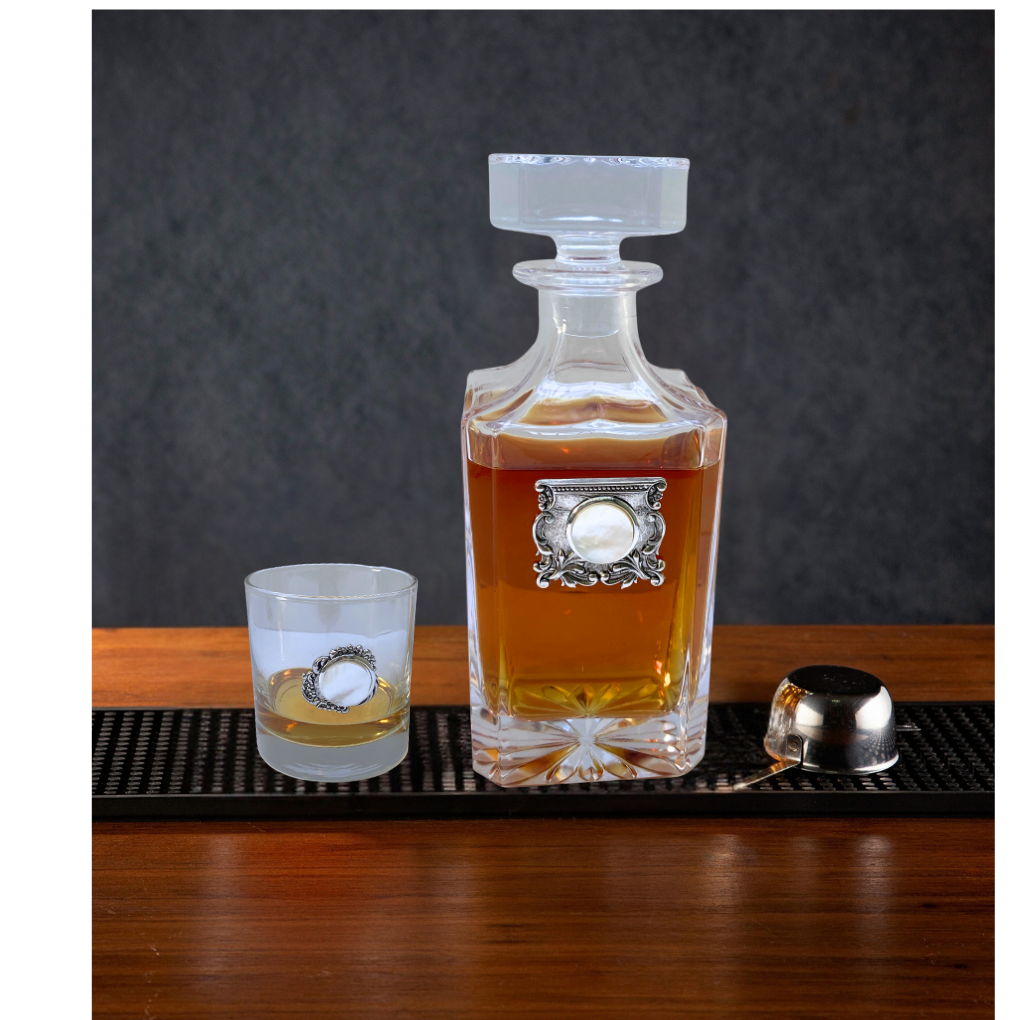 Crystal Decanter with Silver & Pearl Embellishment