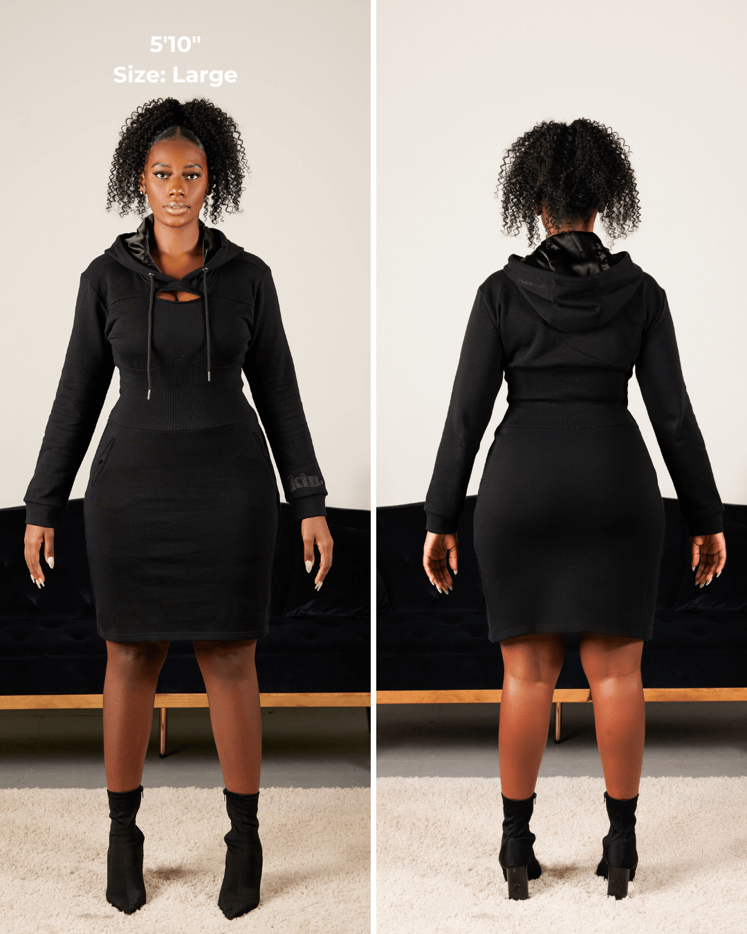 satin-lined hoodie dress