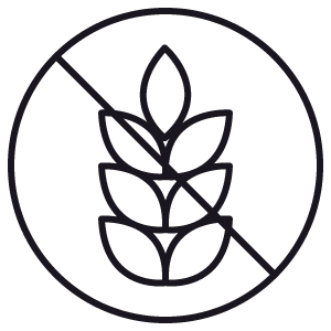 Wheat symbol crossed out inside a circle, indicating absence of gluten.