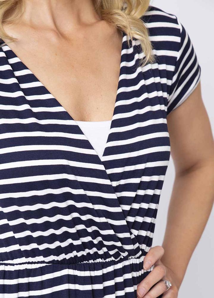 Stripe Cap Sleeve Cross Over Dress