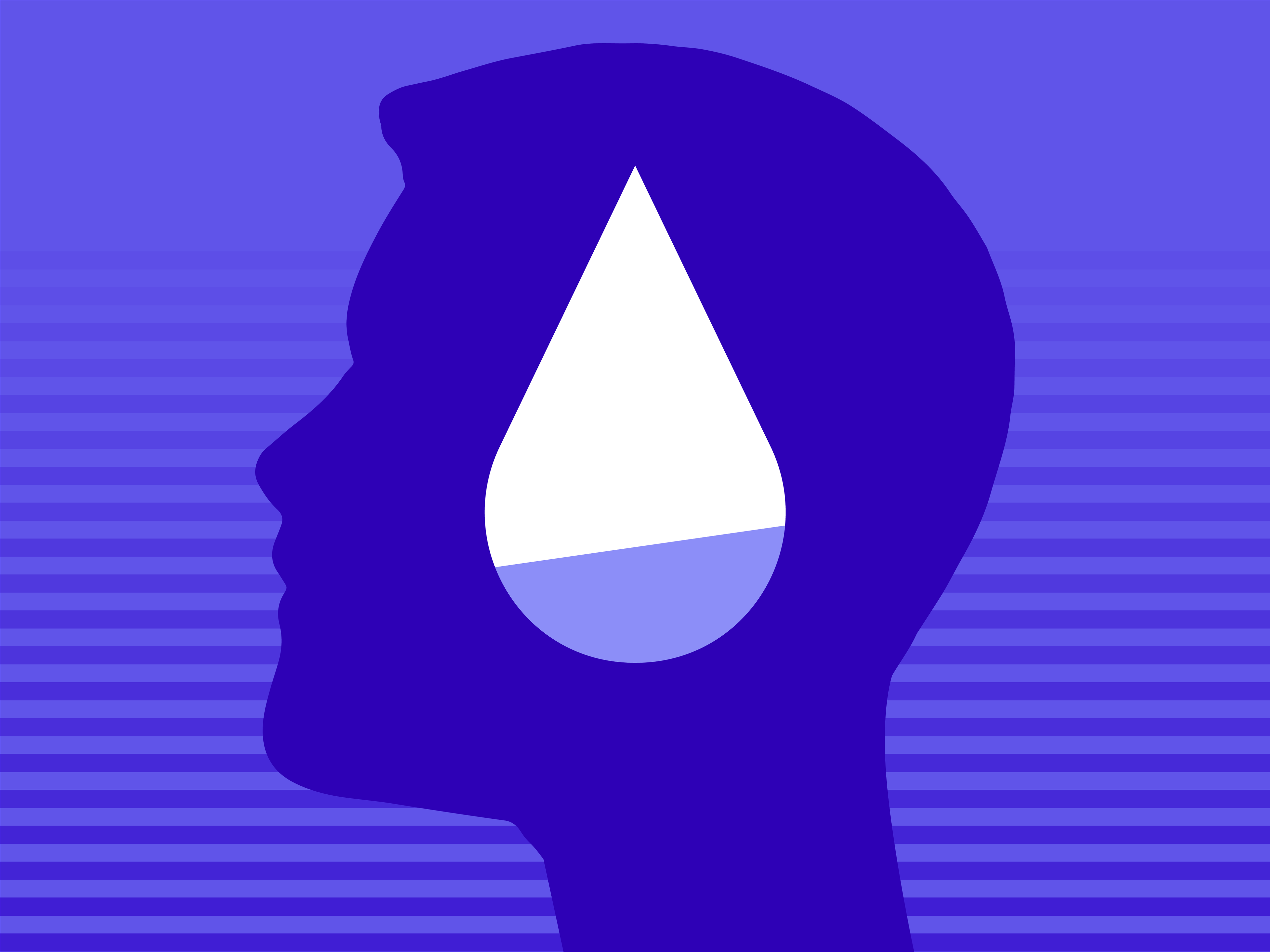 An outline of a person’s head containing a low hydration water droplet.