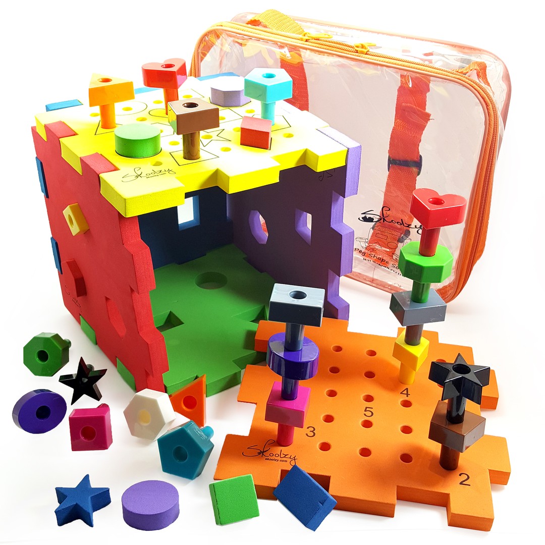 Montessori Wooden Shapes Peg Puzzle Set - 3 Puzzles, 9 Cards (9 Months+)