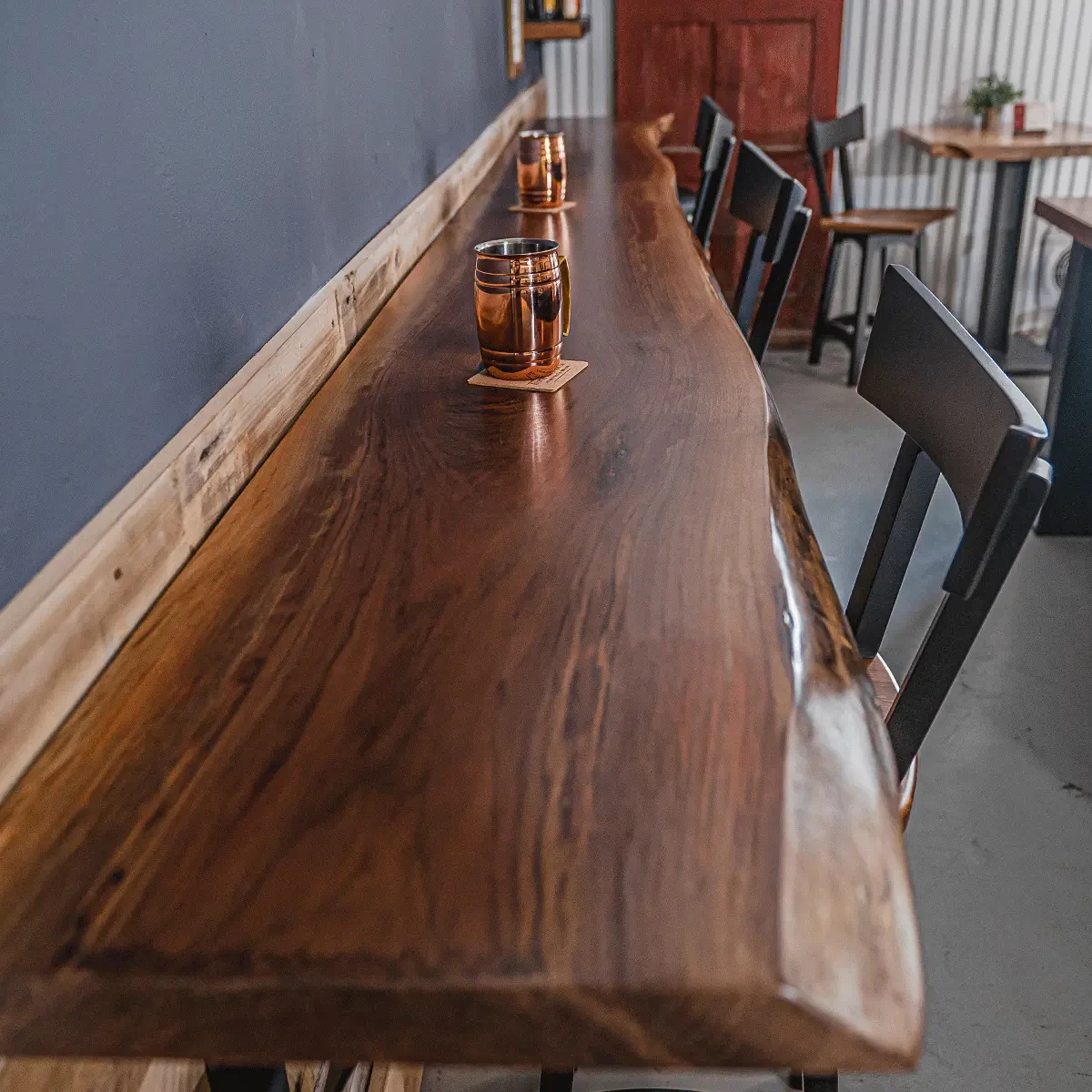 live edge walnut mounter bar table