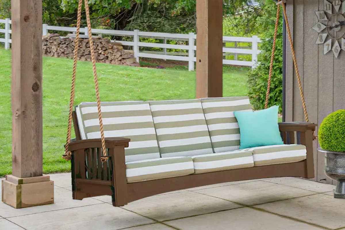outdoor mission swing with cushion