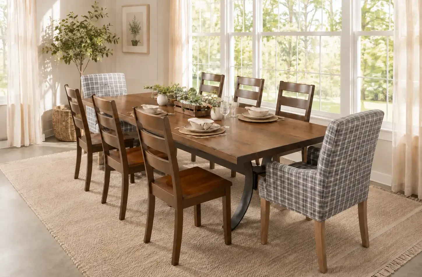 Hamilton Table, Sutton Upholstery Chairs, Hawthorne Side Chairs