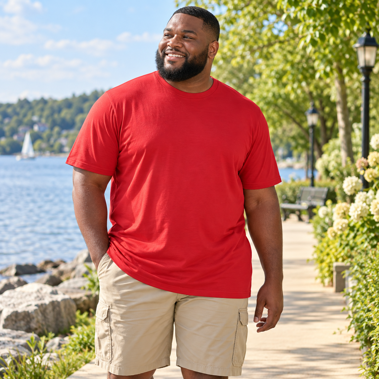 Men's Candy Apple Red Crew Neck Bamboo Viscose T-Shirts