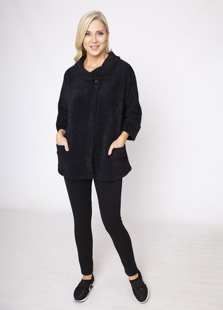 Round Neck 3/4 Sleeve Coat/Cardi in Black