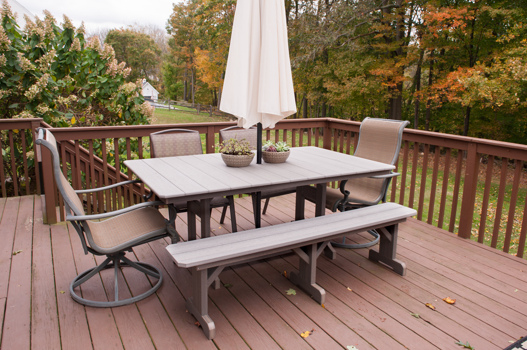 rustic outdoor dining table and bench