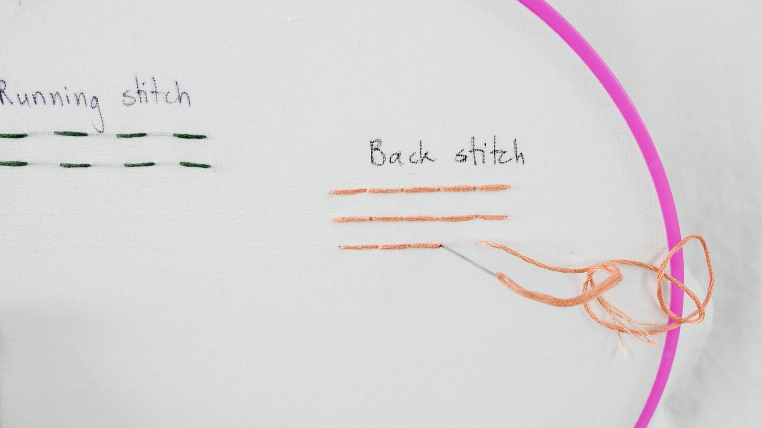 This image shos is Step. 5 of back stitch, repeating this method until you have a solid line of stitches.