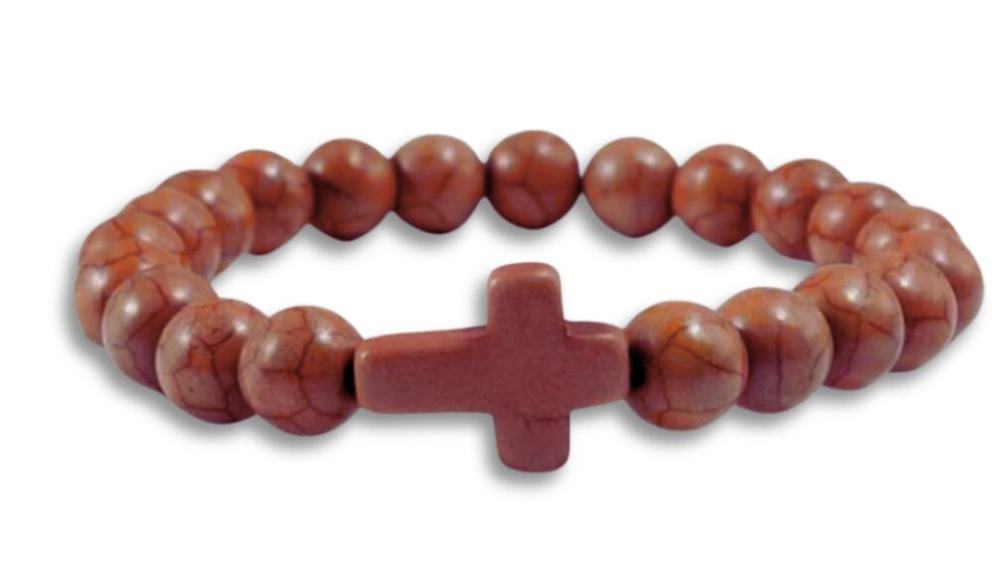 Stone Cross Bracelet - Brown