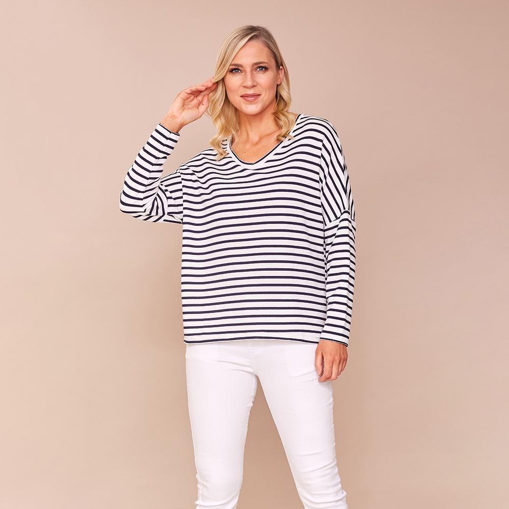 Amy V Neck Stripe Top (White)