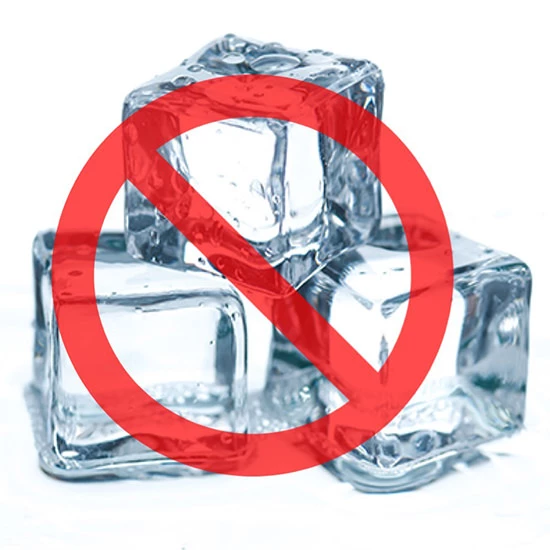 Three ice cubes behind a No symbol