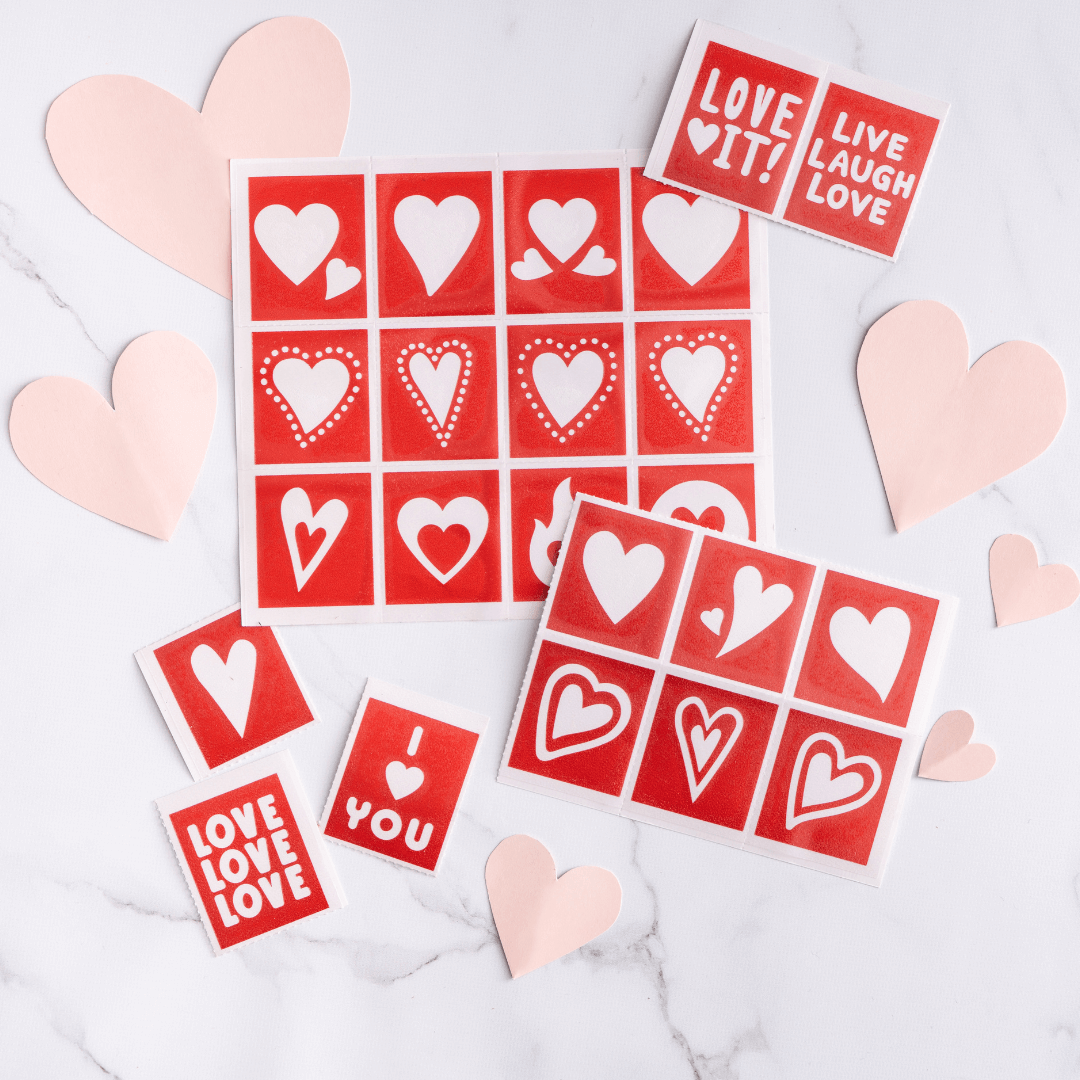 Heart Stencil Pack - removable vinyl, weeded, precut with transfer paper -  Scorch Marker