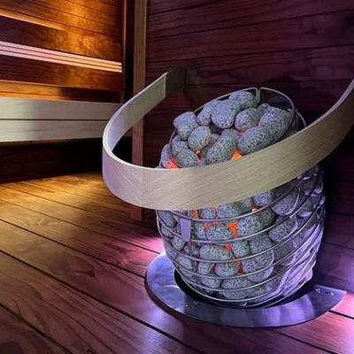 Indoor sauna integrated into a bright modern home wellness space