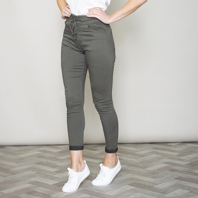 Dana Drawstring Jeggings Plain (Khaki)