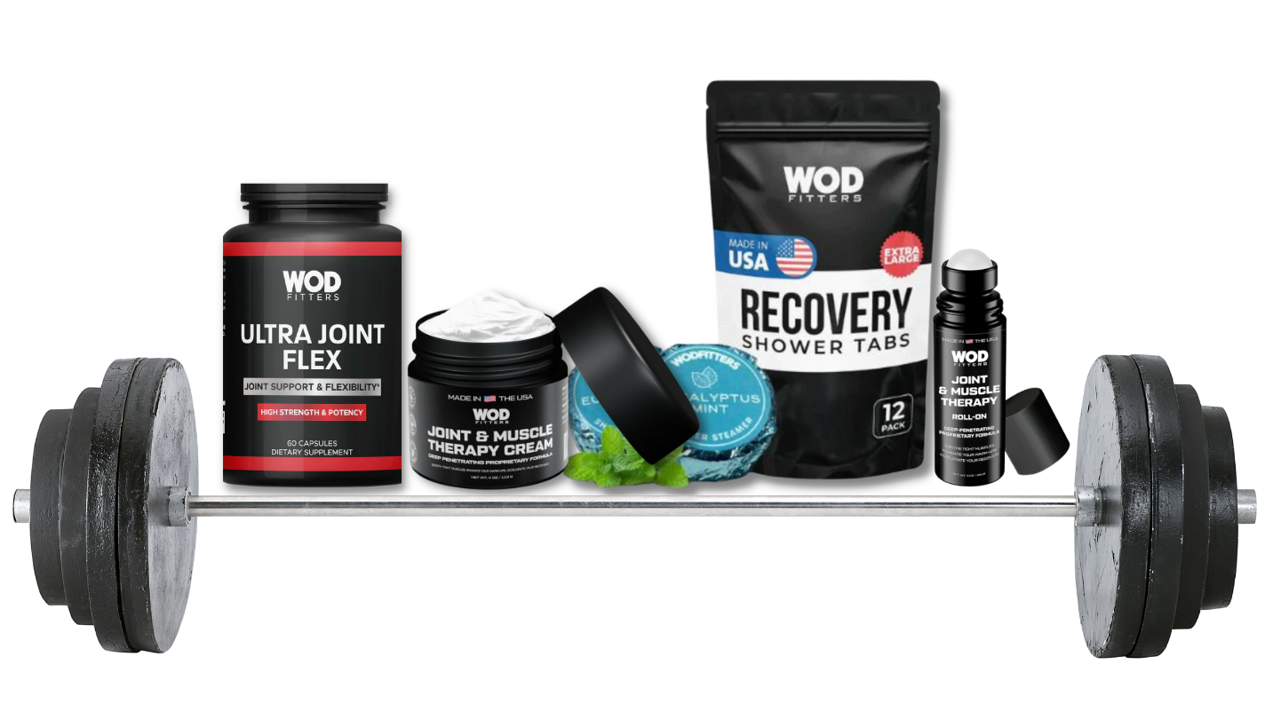 WODFitters Ultimate Recovery Bundle on top of a barbell