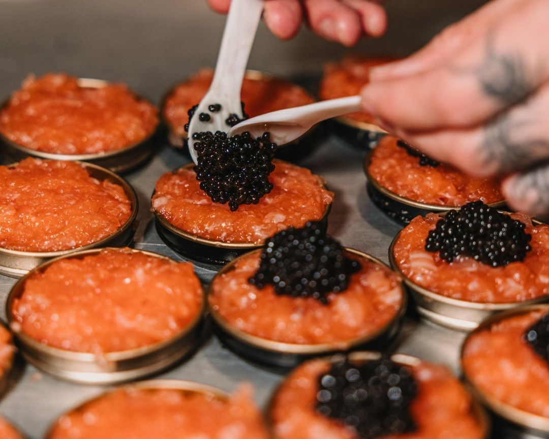Putting caviar on a dish