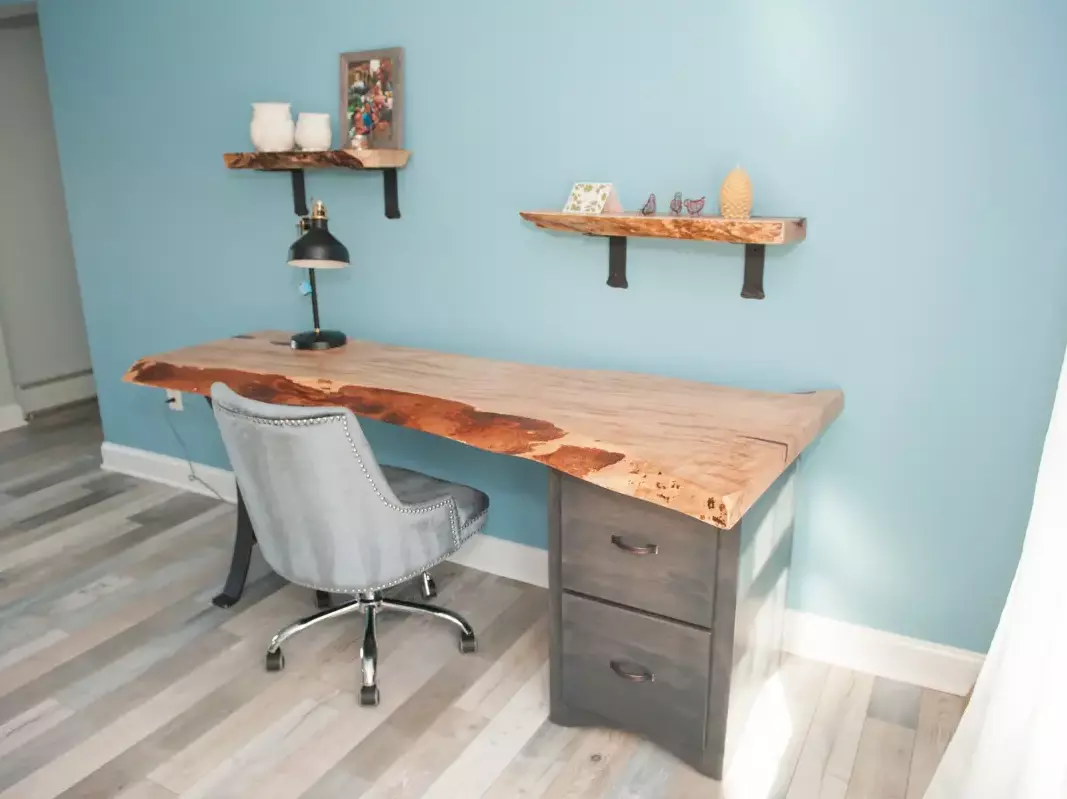 maple live edge desk with drawers