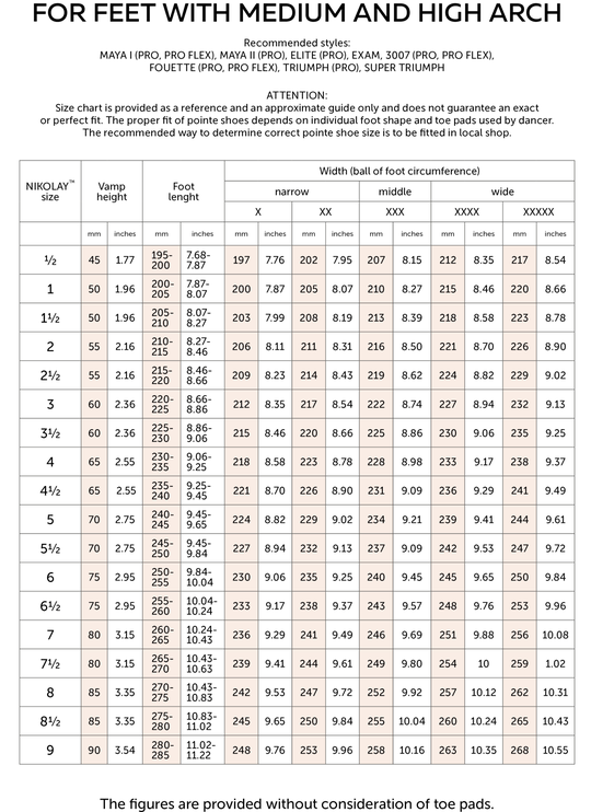 Nikolay Pointe Shoes Sizing — DanceWear Corner