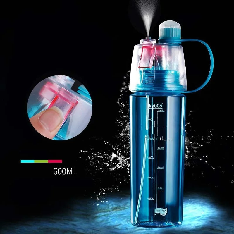 600ml New Creative Spray Water Bottle Portable Atomizing Bottles Outdoor Sports Gym Drinking Drinkware Bottles  Water Gourds