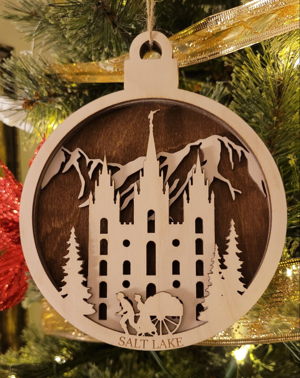 Wooden Salt Lake Pioneer Christmas 4-Layer Ornament