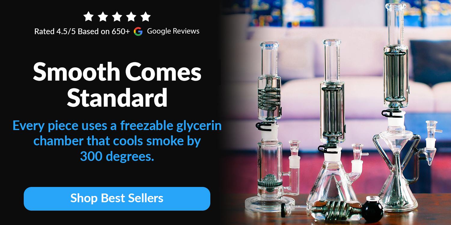 best selling bongs and pipes on table