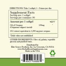 photo of the back of the label for herbal roots oil of oregano showing the nutritional facts. Directions, take 1 softgel, 1-3 times per day. Supplement facts: serving size is 1 softgel, 90 servings per container. Amount per 1 softgel, 150mg oil of oregano, 10 to 1 extract equivalent to 1,500 mg per oregano. Other ingredients: olive oil, gelatin, vegetable glycerin and purified water. Distributed by Elite Source Products, Inc. La Crescenta CA 91214. www.herbalrootssupplements.com Made in the USA