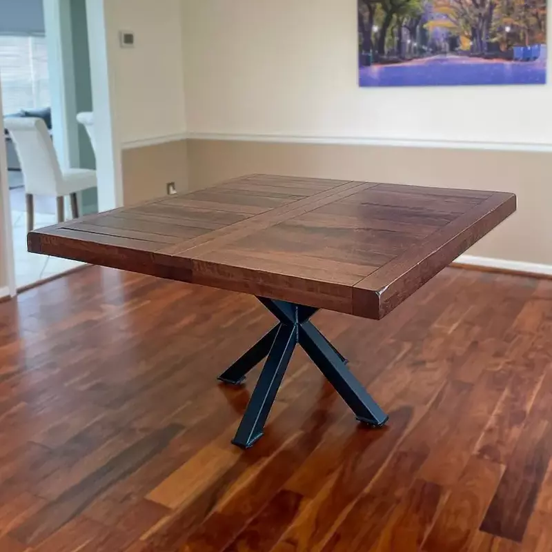 Custom Square Dining Table with Cross Steel Base