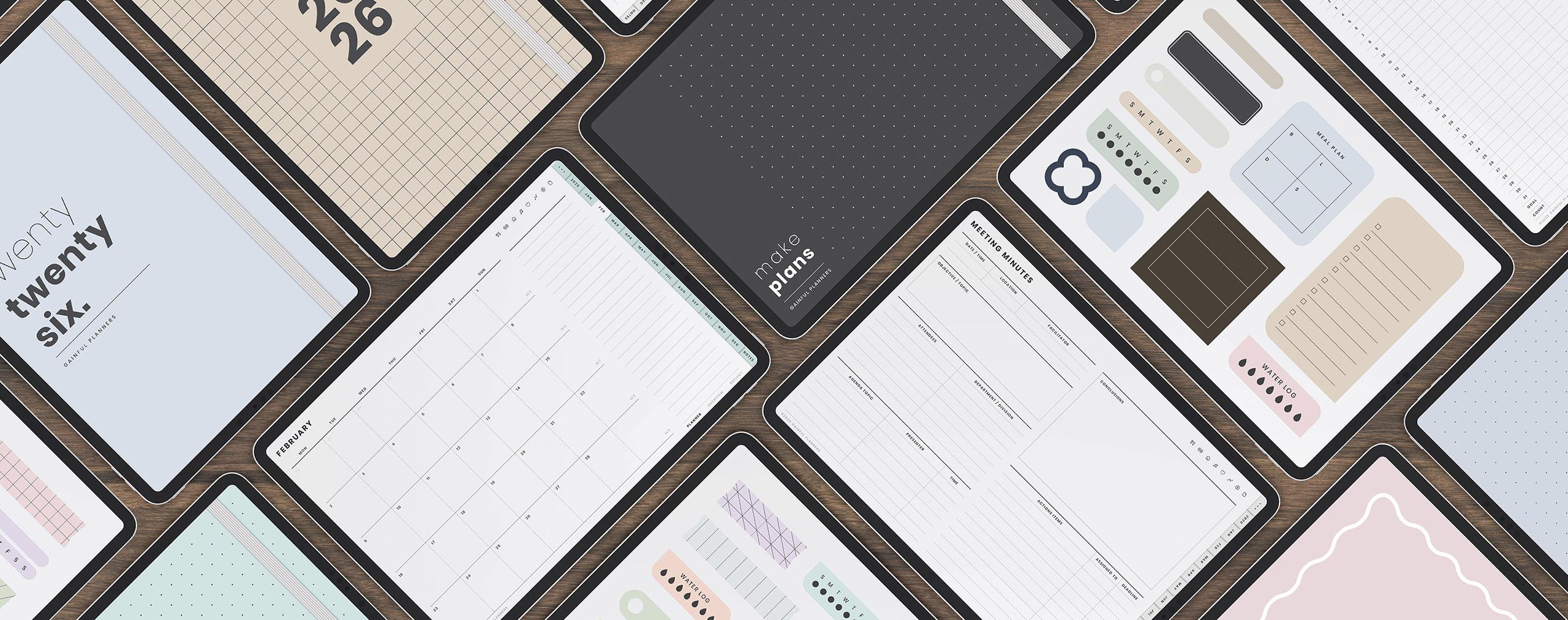 Free planner pack preview with sample planning pages and digital stickers for iPad