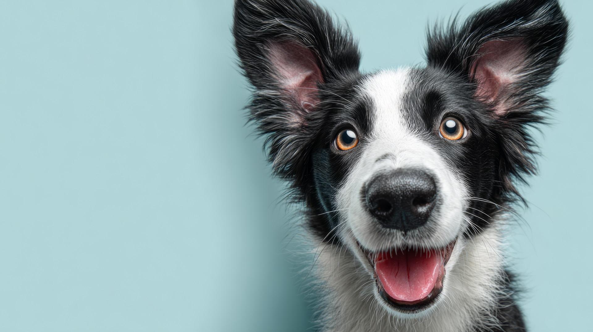 Playful Border Collie puppy looking up happily