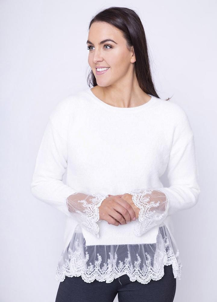 Lace Sleeve Jumper in White