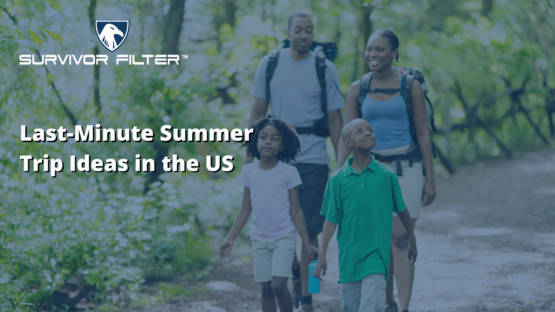 An African American family walking with backpacks