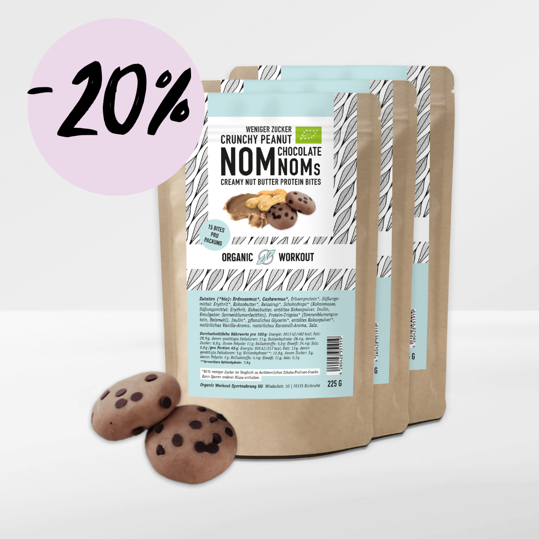 3er Big Pack Crunchy Peanut Chocolate NomNoms (Protein-Bites) – bio, vegan mit Extra Protein