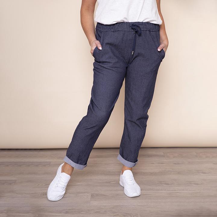 Drawstring Cotton Trouser in Navy