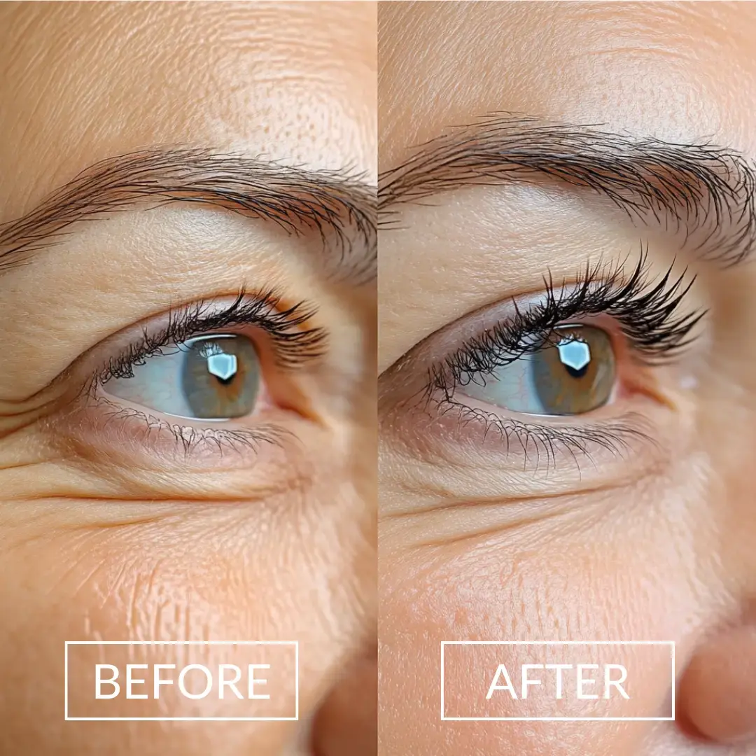 show lash customer before and after eyelashes showing the after with longer looking eyelashes