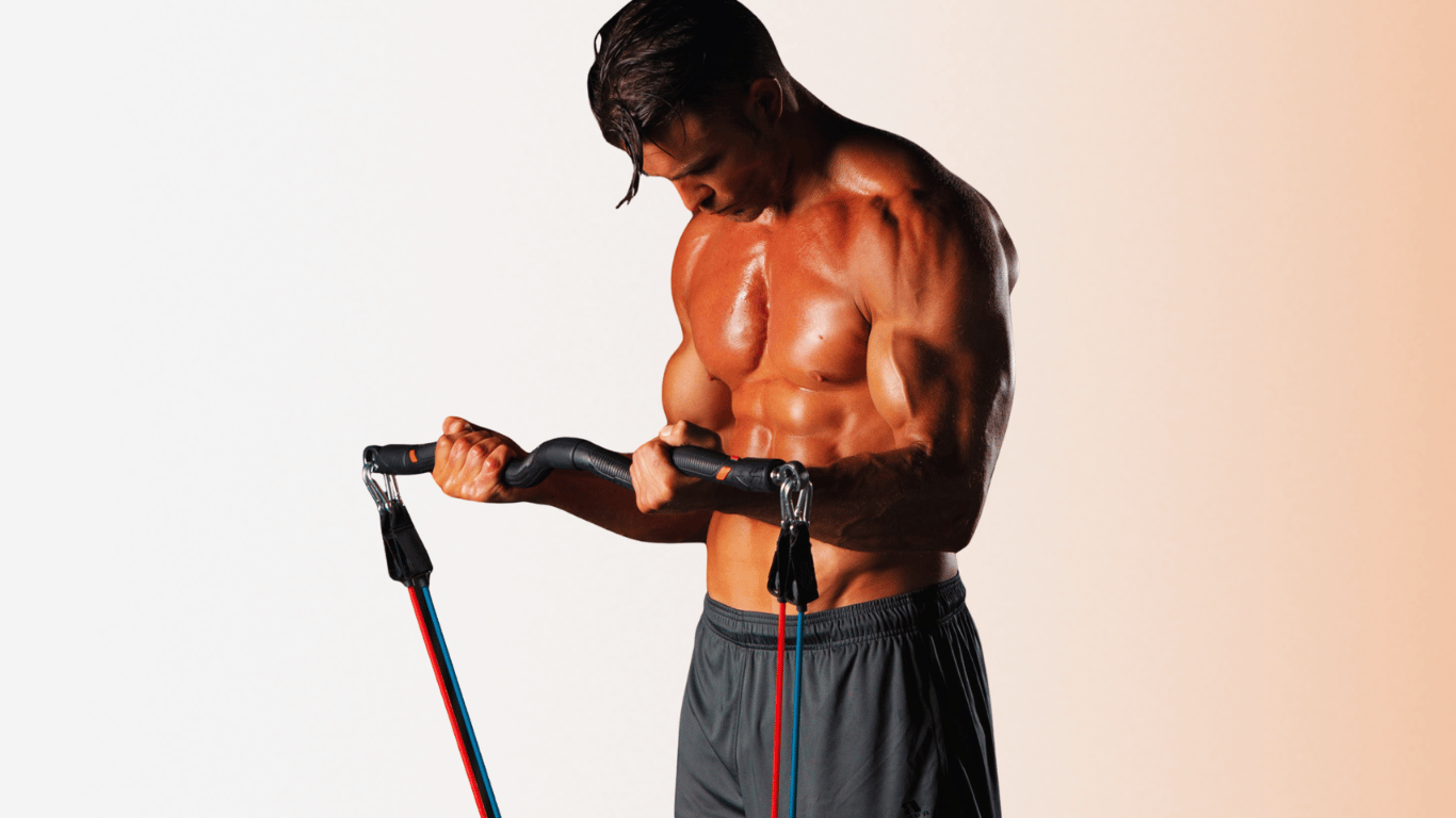 man using resistance bands bicep curl