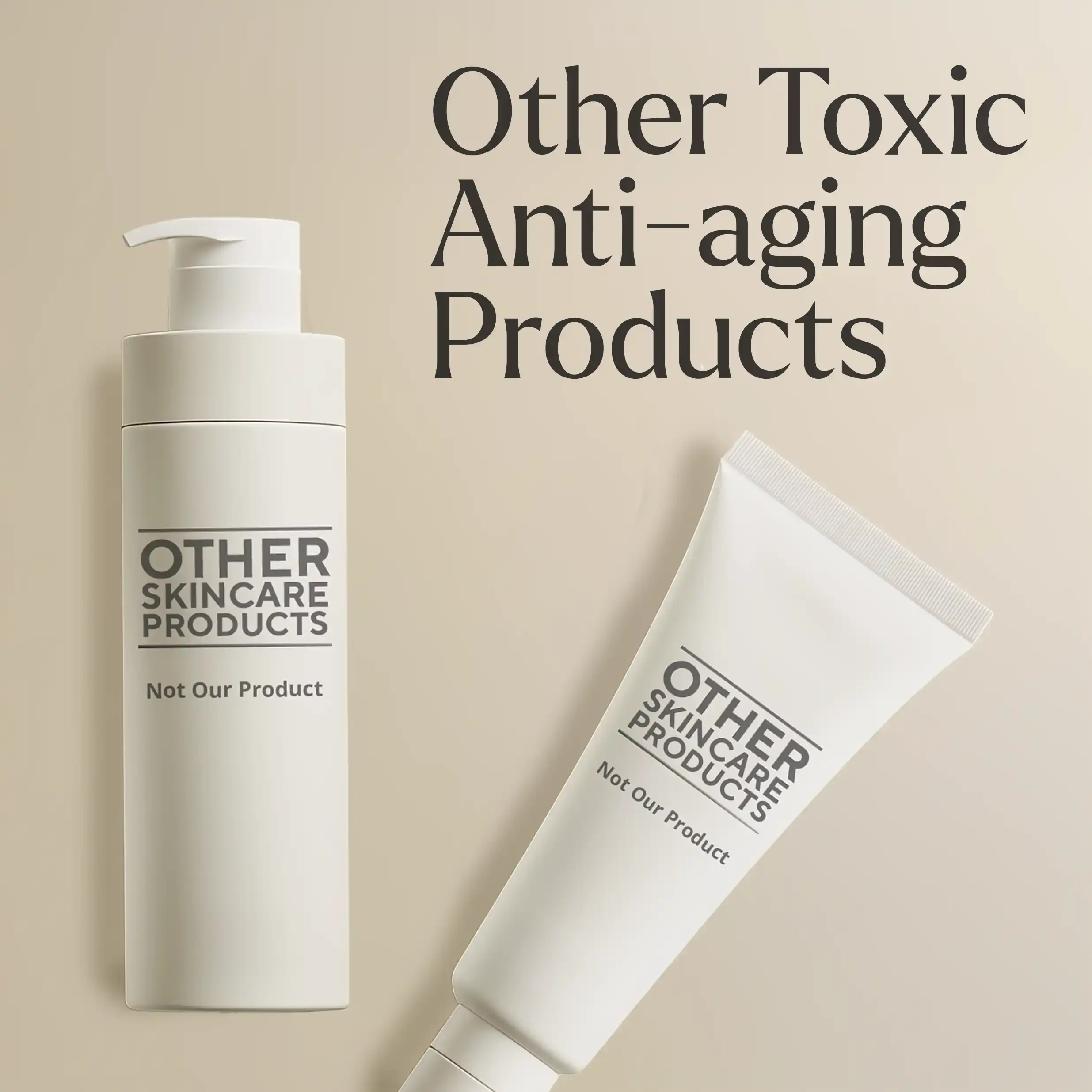Two other ani-aging products (not our product) kept over an off white color background.
