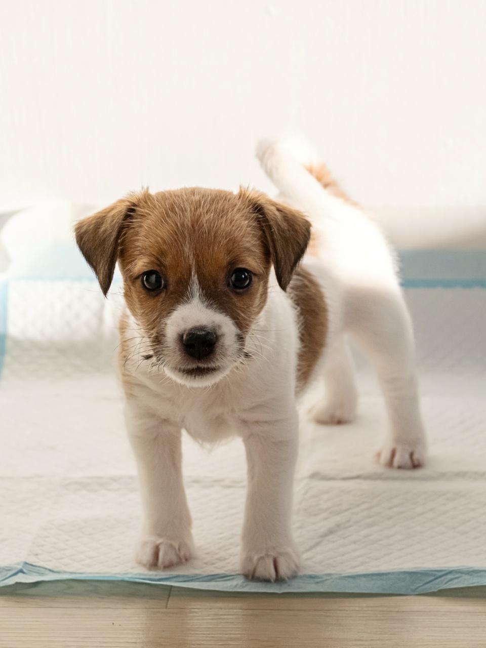 Puppy dog on training pad